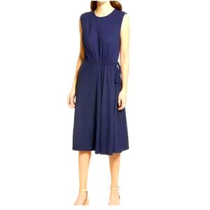 MAGGY LONDON DRAPED SLEEVELESS NAVY DRESS